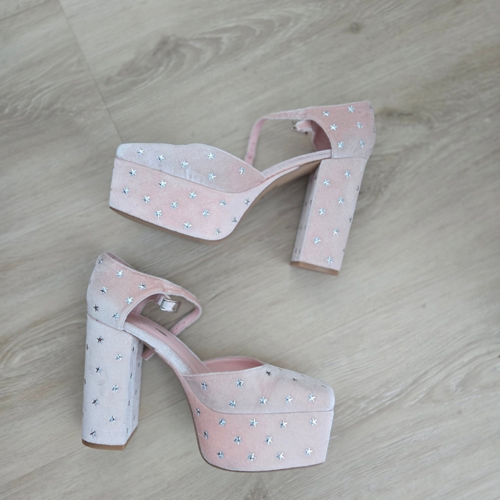 Jeffrey Campbell Free People Pink Velvet Star Studded Platform Heels Size 8.5 - Picture 3 of 8